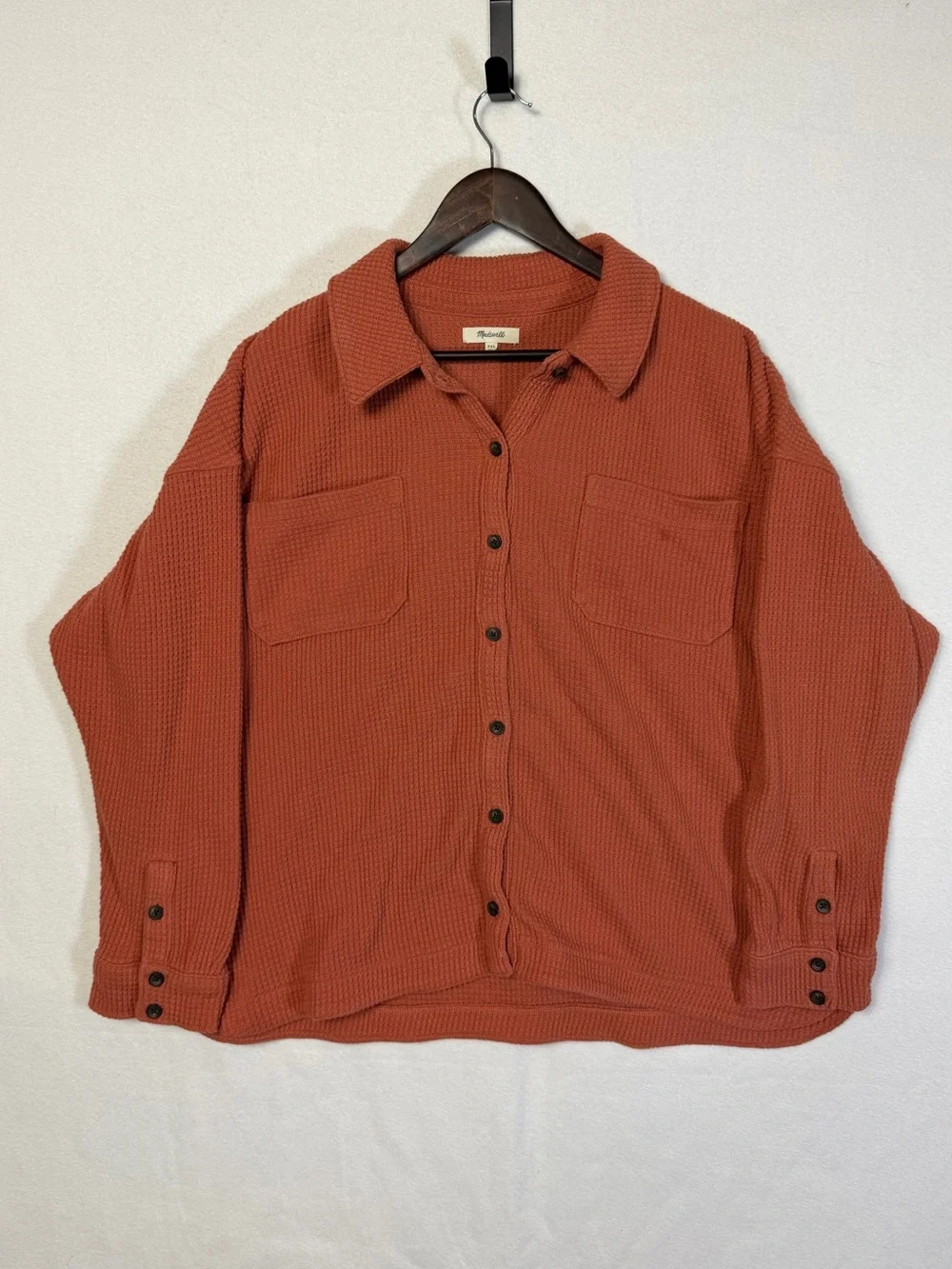 Madewell Shirt Jacket Women’s 2XL Orange Waffle Knit Shacket Textured